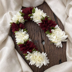 Vriksham Artificial Mixed Maroon & White Gajra Veni for Hair Accessories-HF-H1076