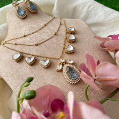 Elegant Victorian Diamond Tear Drop Pendant Chain Nachpiece-Pastel Green-VV1515