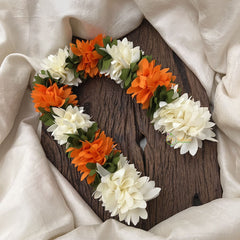 Vriksham Artificial Mixed Orange & White Gajra Veni for Hair Accessories-HF-H1075