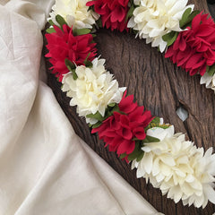 Vriksham Artificial Mixed Dark Red & White Gajra Veni for Hair Accessories-HF-H1074