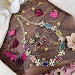 Elegant Navrathna Victorian Diamond Neckpiece-VV1778