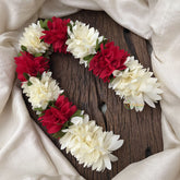 Vriksham Artificial Mixed Dark Red & White Gajra Veni for Hair Accessories-HF-H1074