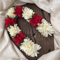 Vriksham Artificial Mixed Dark Red & White Gajra Veni for Hair Accessories-HF-H1074