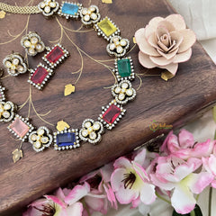 Elegant Navrathna Victorian Diamond Neckpiece-VV1778