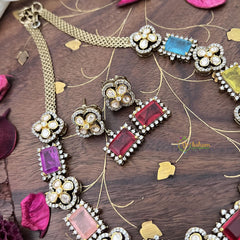 Elegant Navrathna Victorian Diamond Neckpiece-VV1778