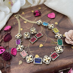 Elegant Navrathna Victorian Diamond Neckpiece-VV1778