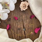 Vriksham Gold Look Alike AD Stone Floral Pendant Invisible Chain-Red-G16988