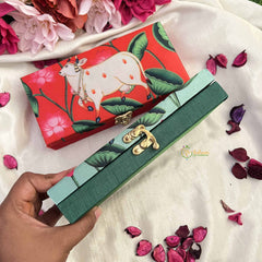 Vriksham Sacred Cow & Lotus Print Diya Decorative Gift Box (Set of 2)-RG358