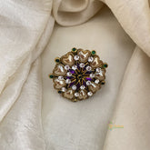 Matt Gold, Purple Kundan Pendant Ring- Heart Shape Flower-H758
