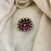 Purple Kundan Pendant Ring-Flower-H755