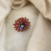 Pink, Blue Kundan Pendant Ring-Flower-H744