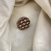 Hot Pink Triangle Kundan Pendant Ring-Hexagon-H761
