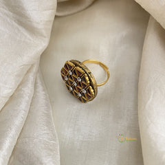 Red Triangle Kundan Pendant Ring-Hexagon-H759