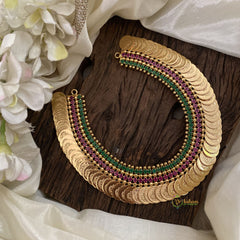 Traditional Kerala Lakshmi Coin Neckpiece- Red Green AD Stone-G11355