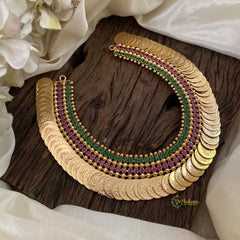 Traditional Kerala Lakshmi Coin Neckpiece- Red Green AD Stone-G11355