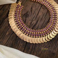 Traditional Kerala Lakshmi Coin Neckpiece- Red AD Stone-G11356
