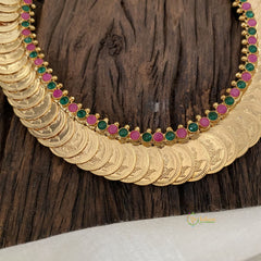 Red Green AD Stone Traditional Kerala Lakshmi Coin Neckpiece-G11358
