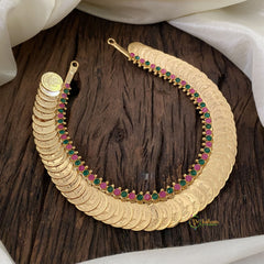 Red Green AD Stone Traditional Kerala Lakshmi Coin Neckpiece-G11358