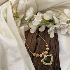 Green Stone Traditional Kerala Palakka Pendant Neckpiece-G11366