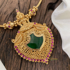 Green Stone Traditional Kerala Palakka Lakshmi Pendant Neckpiece-G11365