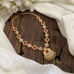 Red Palakka Stone Traditional Gold Look Alike Kerala Style Short Neckpiece-G11395