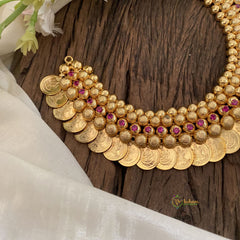 Layered Traditional Kerala Lakshmi Coin Neckpiece- Red AD Stone-G11357
