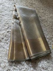 Vriksham Silver with Gold Print Tanchoi Tissue Silk Saree-VS4494