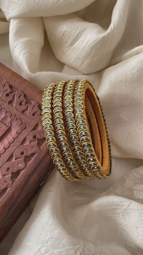 Dark Green Stone Silk Thread Kundan Bangle-Chand-G12279