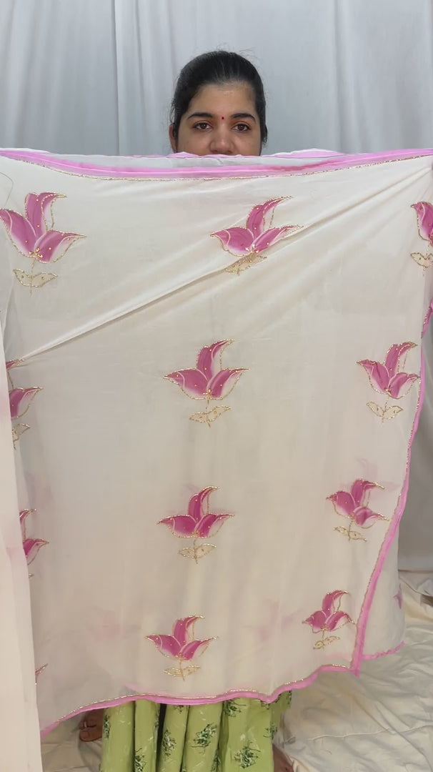 White Organza Saree with Golden Embroidery - VS3726