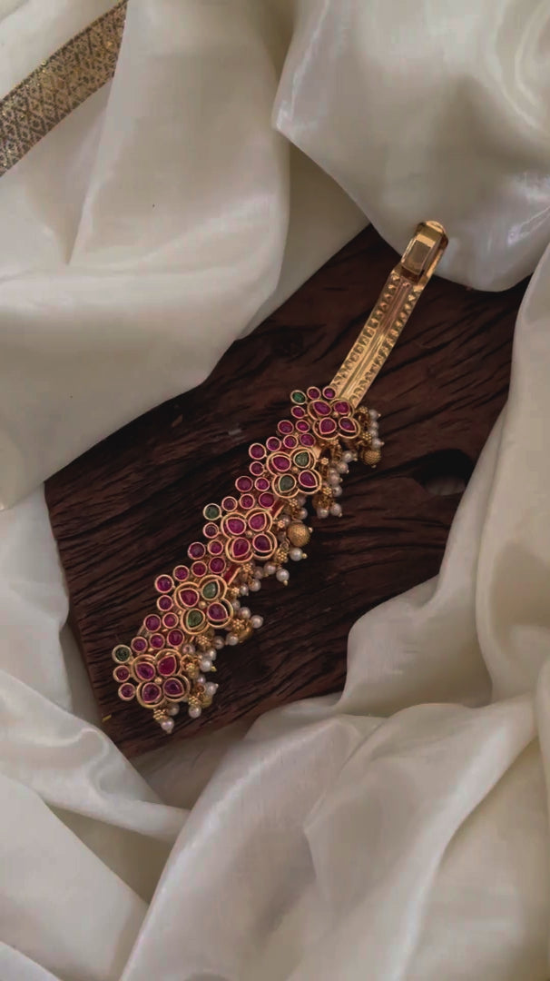Premium Gold Look Alike Hair clip -Red and Green Stone -G11280