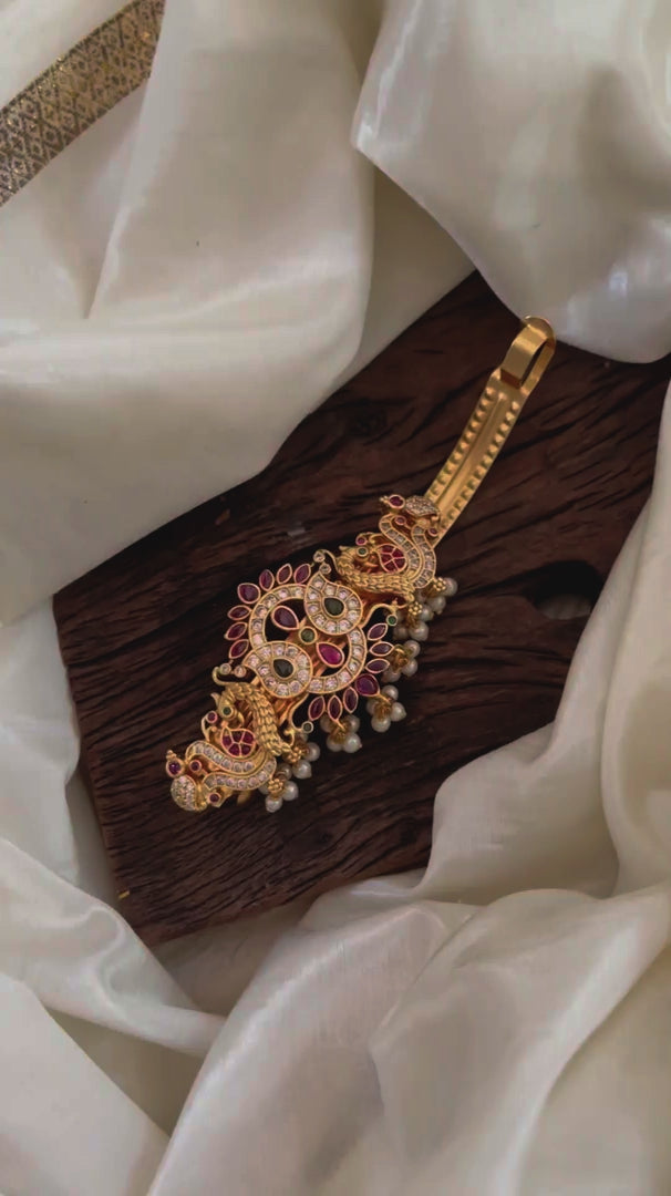 Premium Gold Look Alike Hair clip -Flower White Stone -G11281