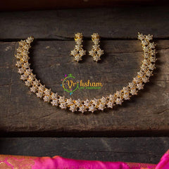 Golden Dual Layer American Diamond Style neckpiece-G777