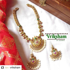 Golden Short Neckpiece with Manga style and Red and Green Stones-G252