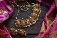 Handmade Lakshmi choker guttapusalu with stud earrings-G755