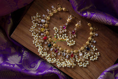 Guttapusalu Pearl Neckpiece with Multi Color Stones - G806