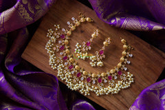 Guttapusalu Pearl Neckpiece with Red Stones-G807