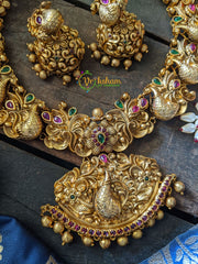 Peacock Gold Look alike Neckpiece - Red & Green-G412