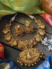 Peacock Gold Look alike Neckpiece - Red & Green-G412