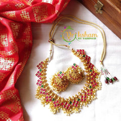 Red-Green Guttapusalu with Jhumkas-G716