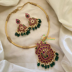 Premium AD Stone Hasli Choker-Green Bead-G7386