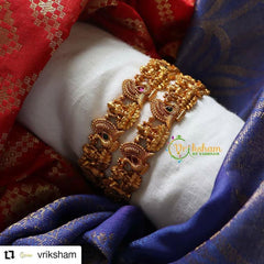 Golden Lakshmi Peacock Matt Bangles - A pair - G251