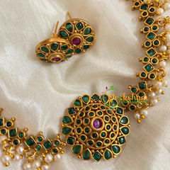 Cluster Pearl High Neck Choker-Green red-G4980