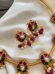 Premium AD Stone Hasli Choker-Pink Bead-G7281