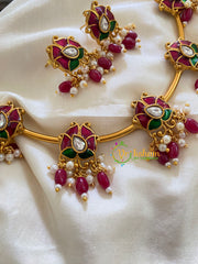 Premium AD Stone Hasli Choker-Pink Bead-G7281