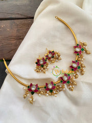 Premium AD Stone Hasli Choker -Lotus-Gold Bead and Pearl -G7284