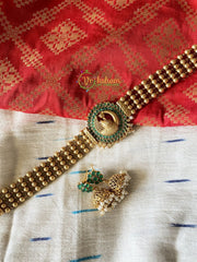 Peacock Pendant High Neck Choker- Green-G349