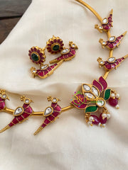 Premium AD Stone Hasli Choker -Lotus- Pink Bead and Pearl -G7285