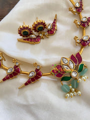 Premium AD Stone Hasli Choker-Lotus-Pastel Green Bead and Pearl-G7286