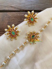 AD Stone Pearl High Neck Choker -Green-G7288