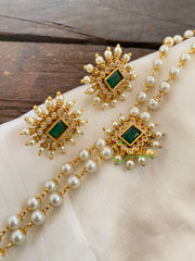 AD Stone Pearl High Neck Choker -Red-G7289